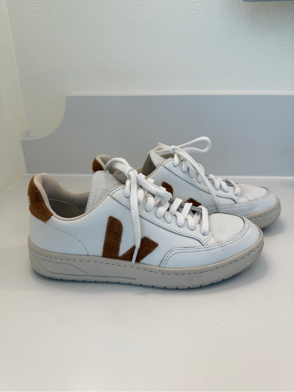 White Sneakers with Brown Suede Accents - Picture 3 of 4